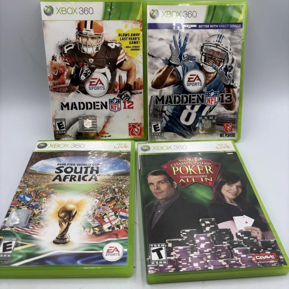 4 Xbox 360 Games Madden 12, 13 World Championship Poker FIFA World Cup 2010